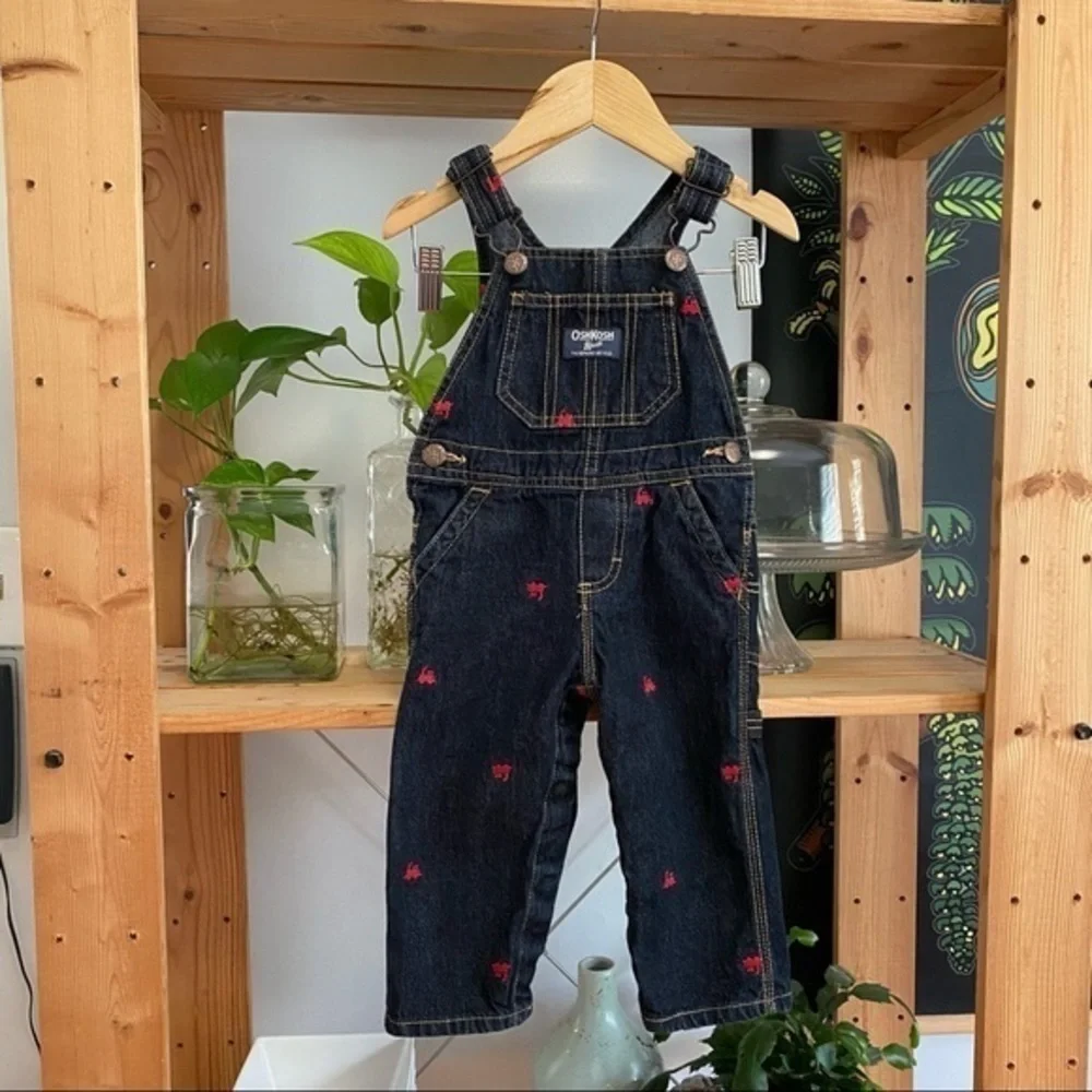 OshKosh B’gosh Red Train Embroidered Denim Overall Bibs 12 months